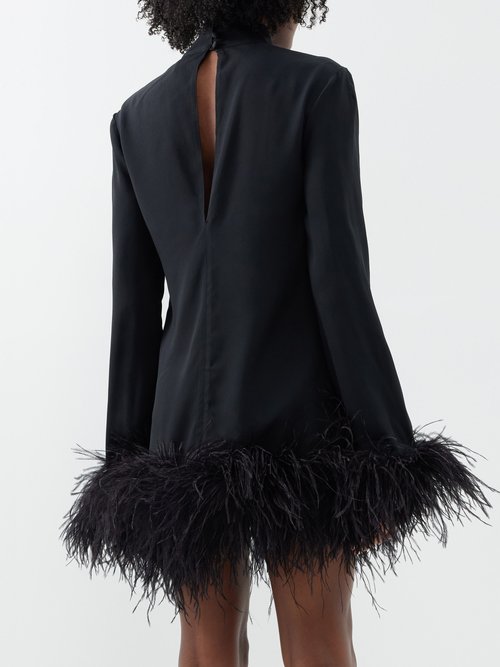 Feather-trimmed minidress in black - Taller Marmo