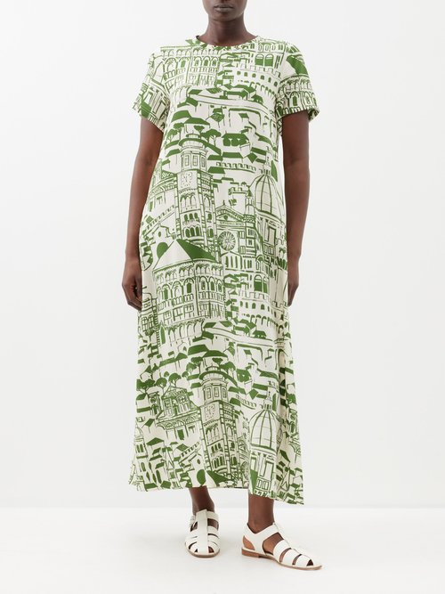 Weekend Max Mara Womens Green Aral Graphic-print Silk Maxi Dress