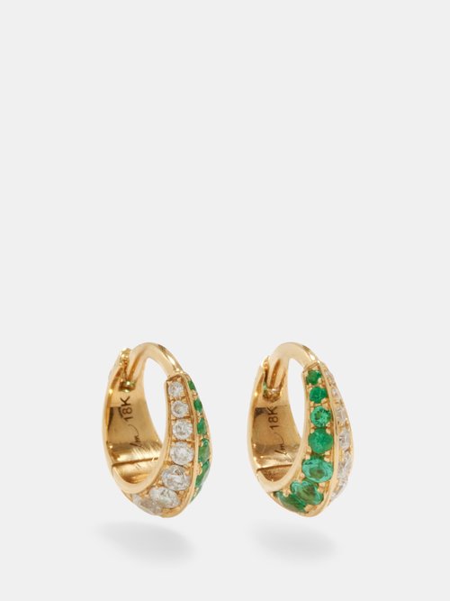 Lizzie Mandler Crescent Xs Diamond, Emerald & Gold Earrings