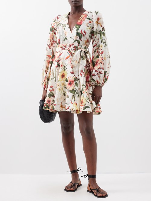 Lexi Floral-print Wrap Linen Mini Dress