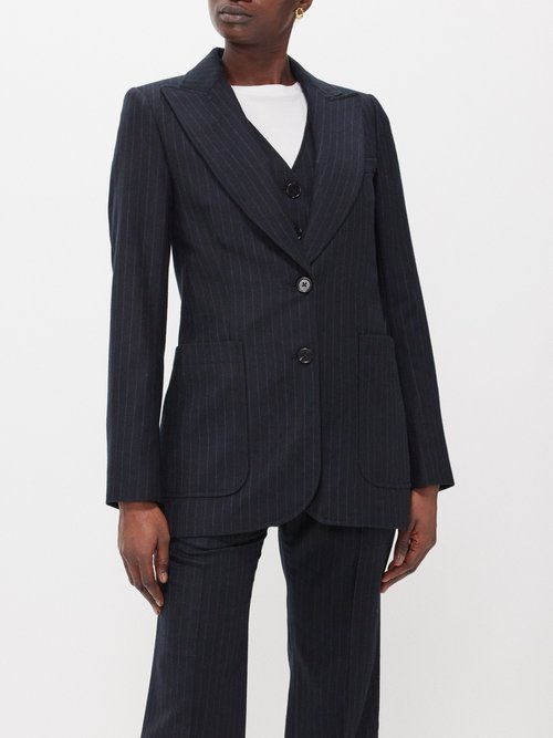 Bella Freud St. James Pinstriped wool Blazer Womens Black