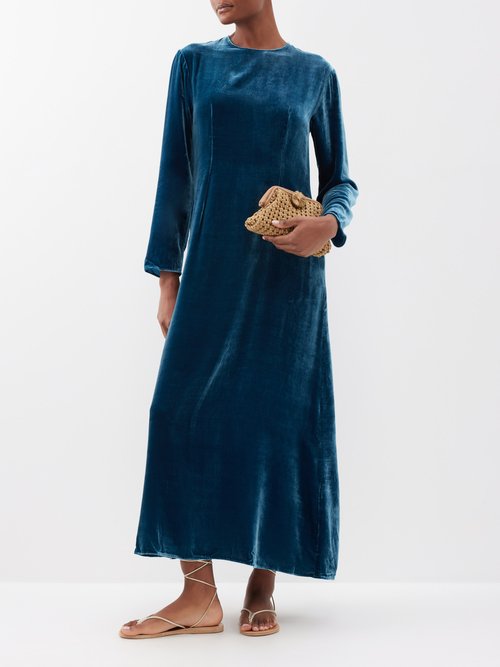 Asceno Jodie Velvet Midi Dress In Blue ModeSens