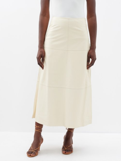 By Malene Birger Oritz Leather Midi Skirt In White
