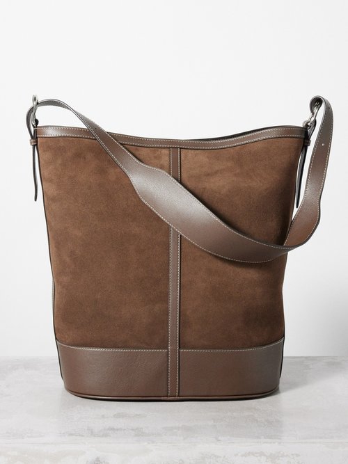 Leather-trim Suede Shoulder Bag