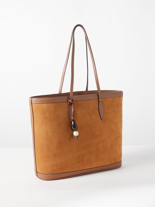 Leather-trim Suede Tote Bag