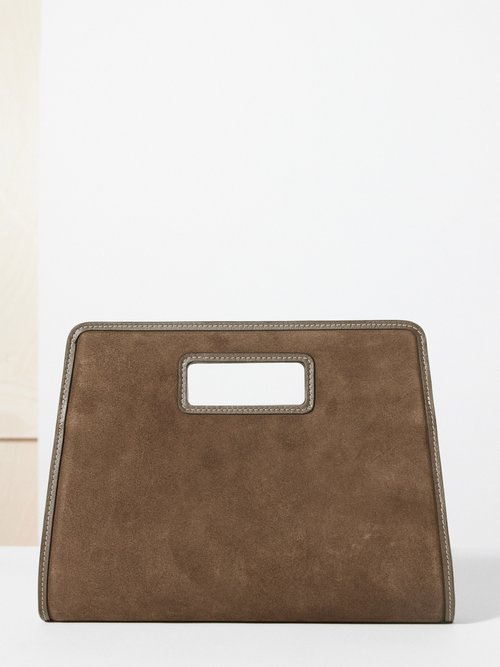 Retro Leather-trim Suede Clutch Bag