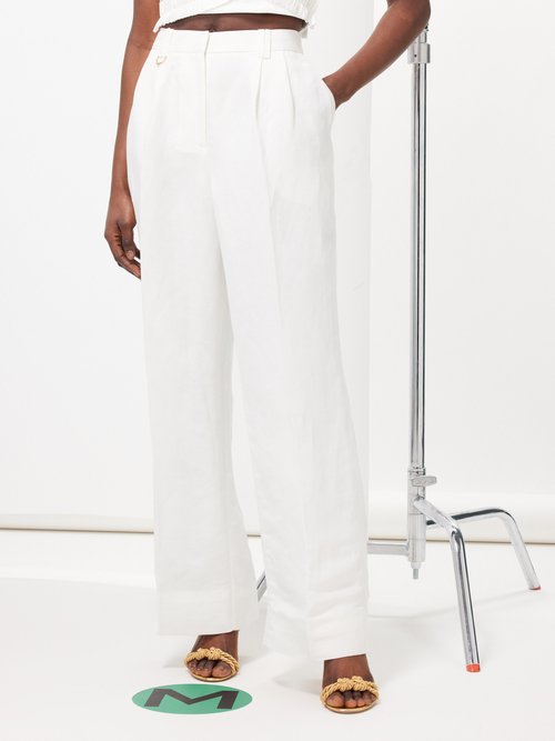 Aje – Portray Relaxed Pleated Linen-blend Trousers – Womens – Ivory – 14 UK