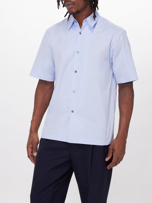 Dries Van Noten Clasen Cotton-poplin Short-sleeved Shirt In Light Blue