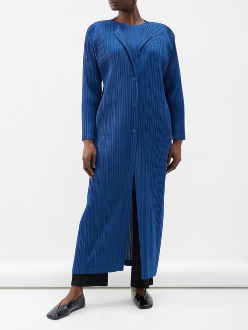 Pleats Please Issey Miyake – Technical-pleated Coat – Womens – Blue