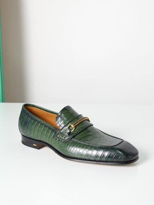 Tom Ford Bailey Crocodile-effect Leather Loafers In Rifle Green