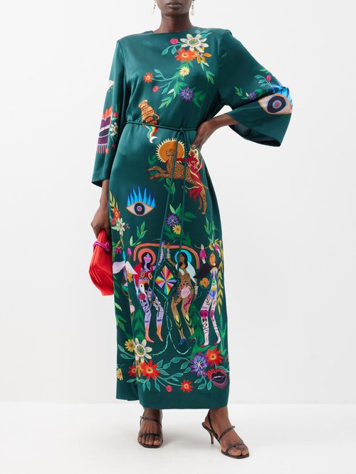 Alemais Agatha Graphic-print Silk Midi Dress In Blue Multi