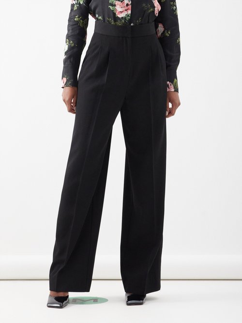 Erdem - Pleated Wool-grain De Poudre Trousers - Womens - Black