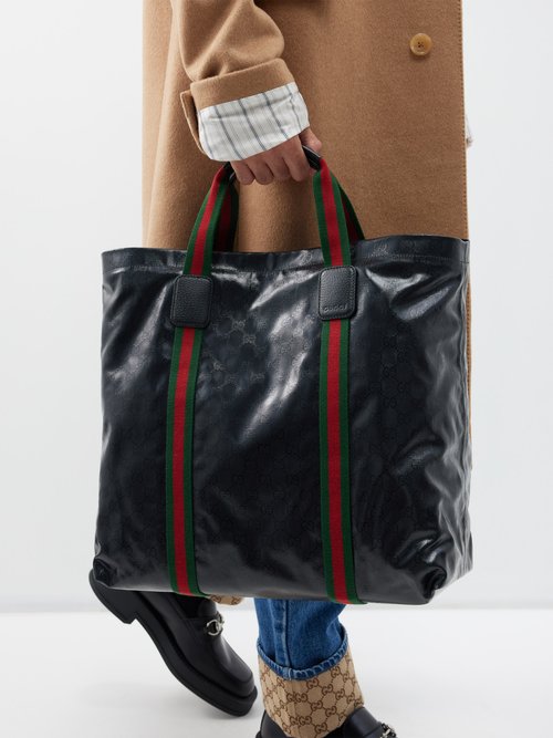 Gucci Black GG Supreme Canvas and Leather Web Backpack Gucci