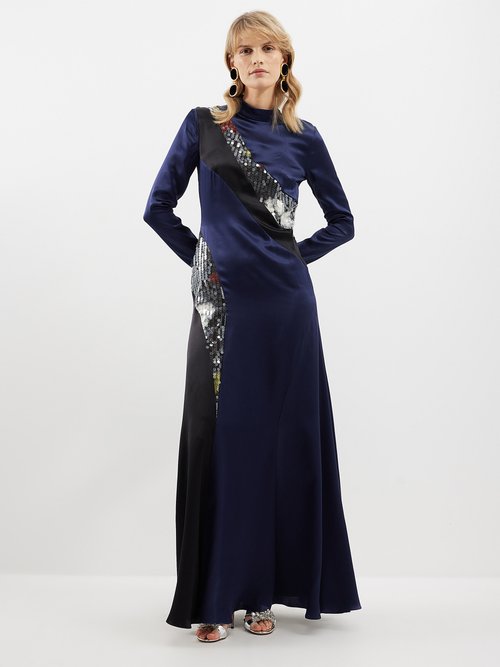 Baylee Sequin-panel Silk-satin Dress
