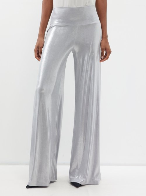 Norma Kamali Elephant Silver Trousers In Metallic