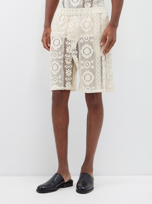 Albus Lumen Crochet-knit Cotton Shorts In Cream