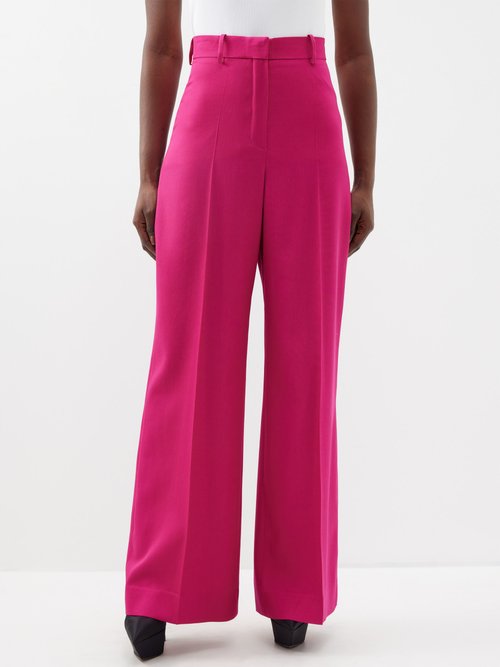 Wool Gabardine High-rise Wide-leg Pants In Fuchsia