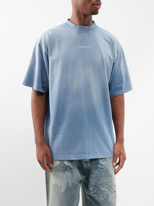 Balenciaga Distressed Logo-Print Cotton T-Shirt