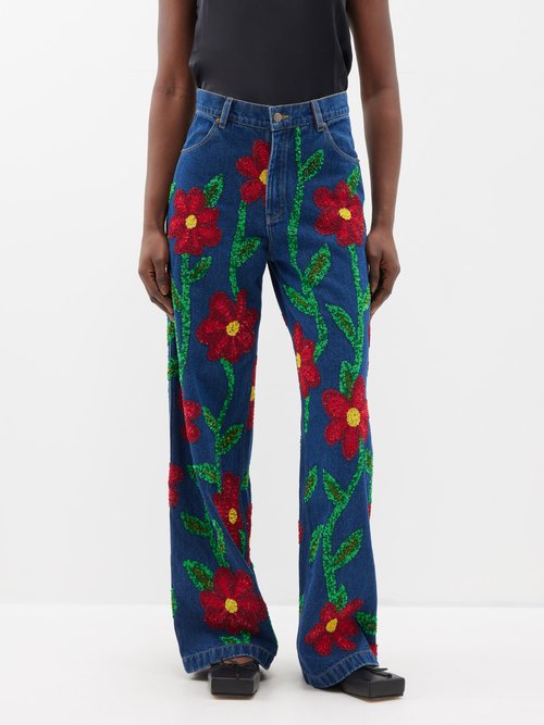 Ashish Forget-me-not Sequinned Flared Jeans In Dark Denim
