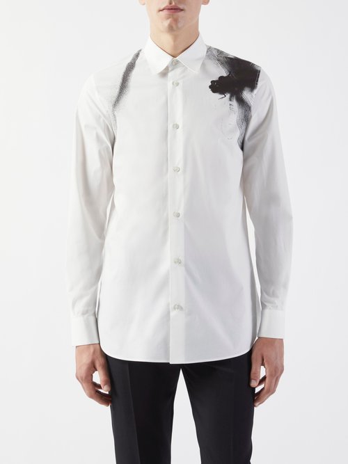 Alexander Mcqueen Dragonfly-print Cotton-poplin Shirt In White