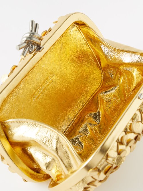 Gold Knot Intrecciato-leather minaudière clutch bag