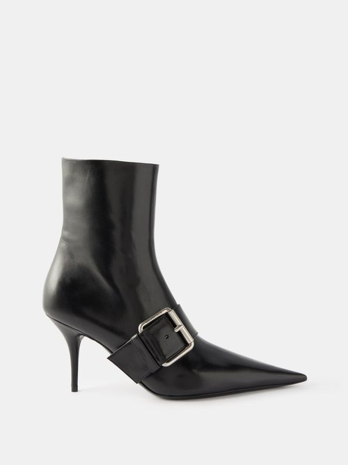 Balenciaga Knife 80 Leather Ankle Boots In Black Silver