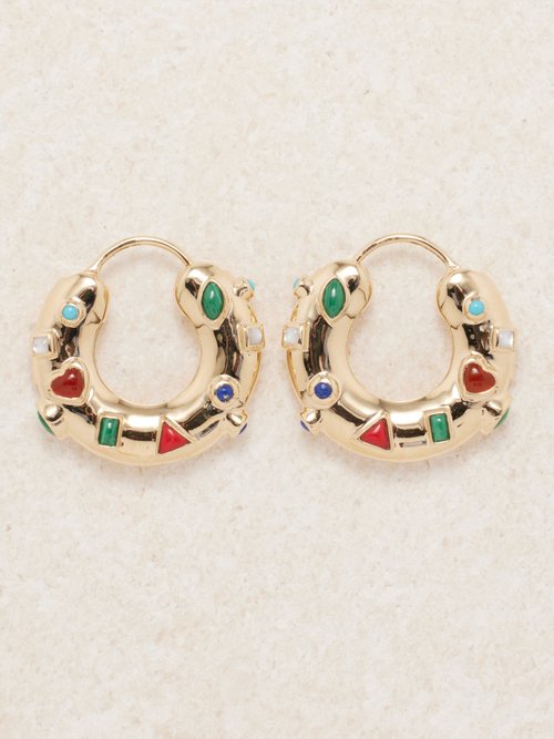 Yvonne Léon Confetti Multi-stone & 9kt Gold Hoop Earrings