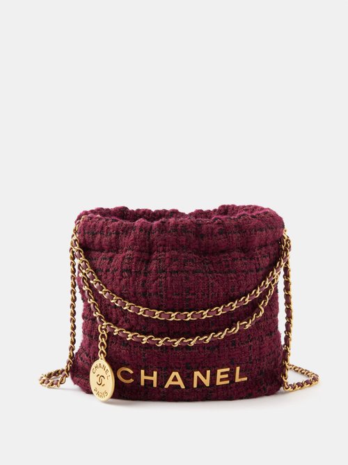Matches X Sellier Chanel Mini 22 Tweed Bag In Burgundy