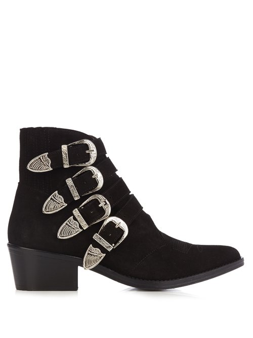 Toga – Buckle Suede Ankle Boots Black
