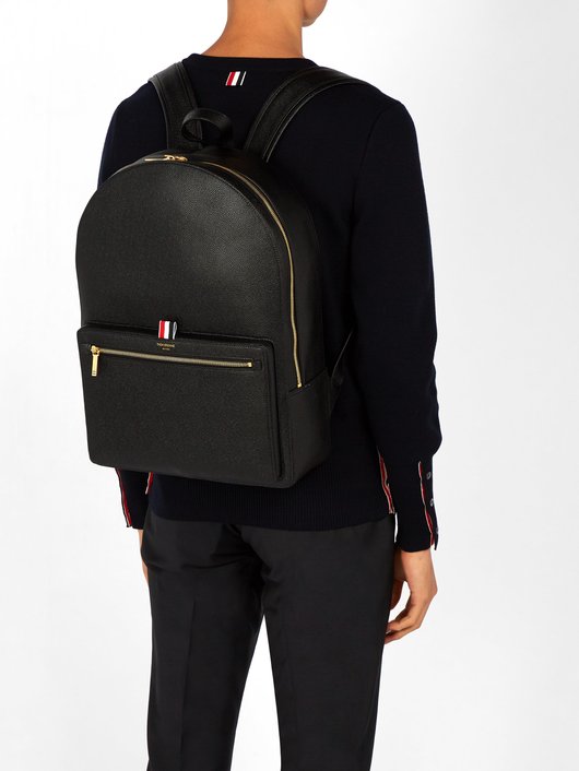 Logo-stamped structured pebbled-leather backpack