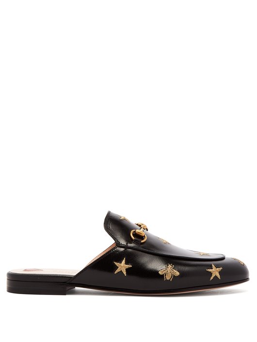 Princetown backless embroidered leather loafers