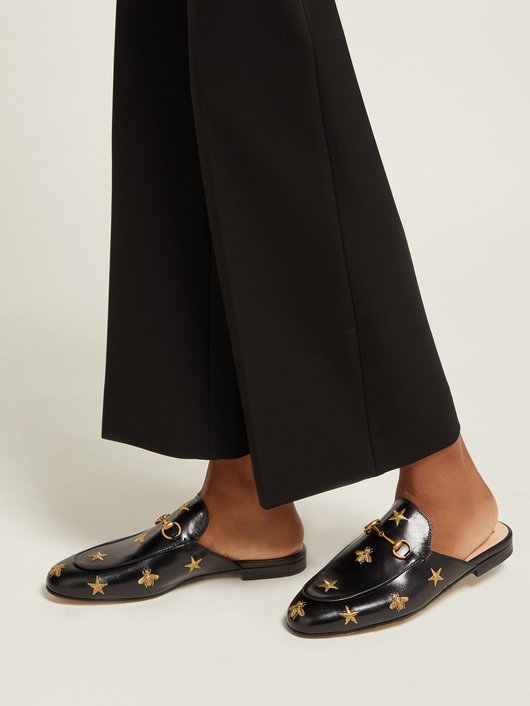 Princetown backless embroidered leather loafers