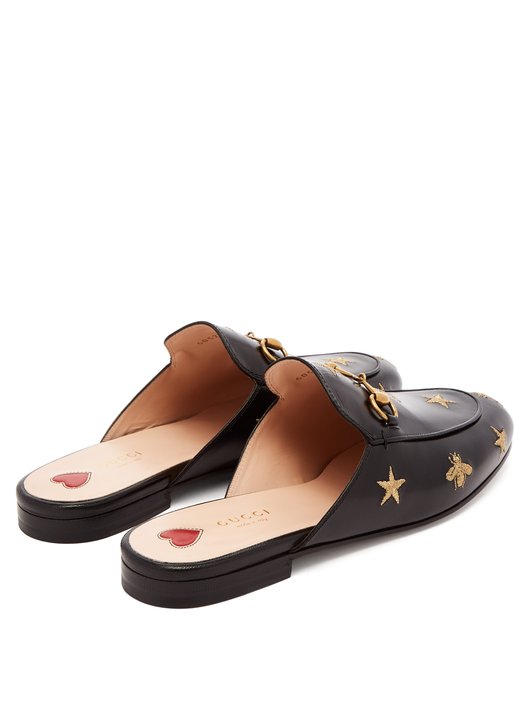 Princetown backless embroidered leather loafers