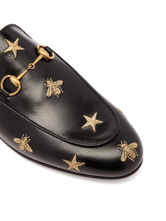 Princetown backless embroidered leather loafers