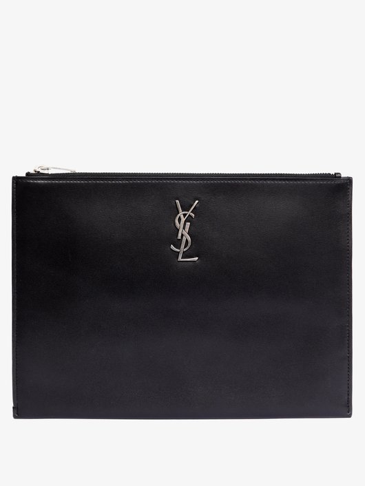 YSL-plaque leather pouch