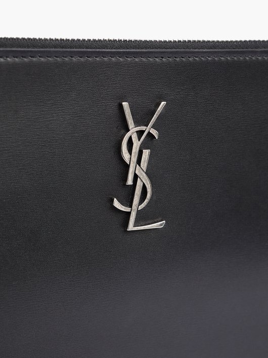 YSL-plaque leather pouch