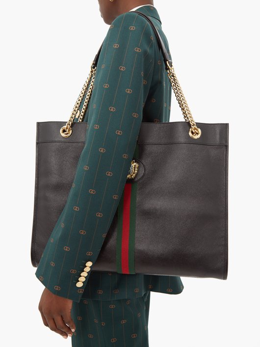 Rajah Web-striped leather tote bag