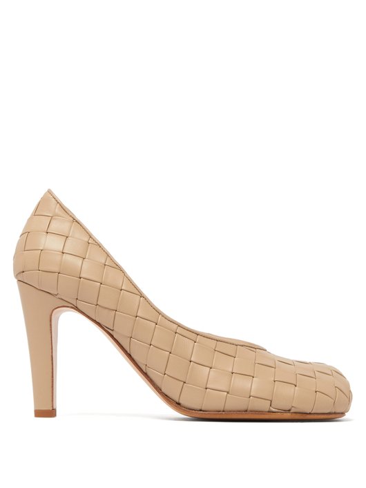 Bloc square-toe Intrecciato leather pumps