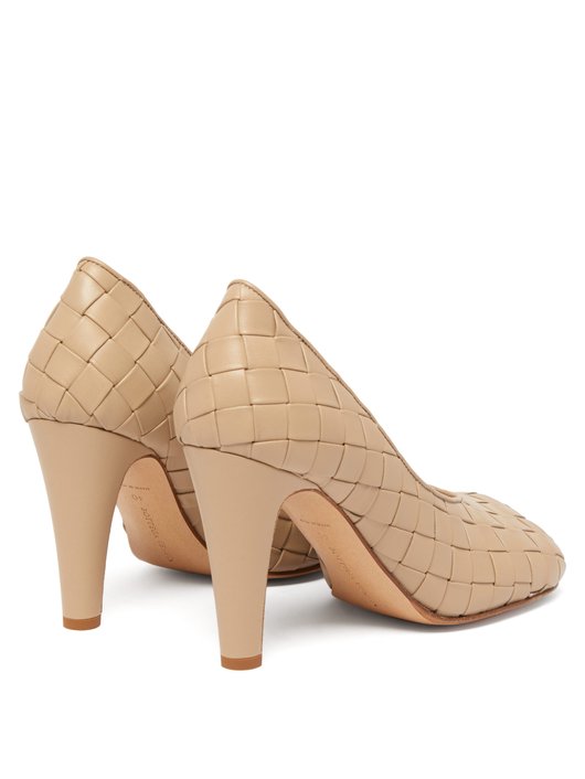 Bloc square-toe Intrecciato leather pumps