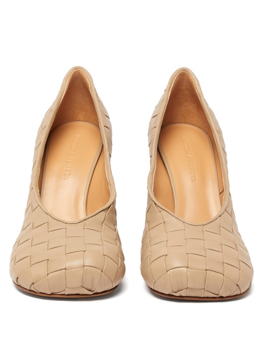 Bloc square-toe Intrecciato leather pumps