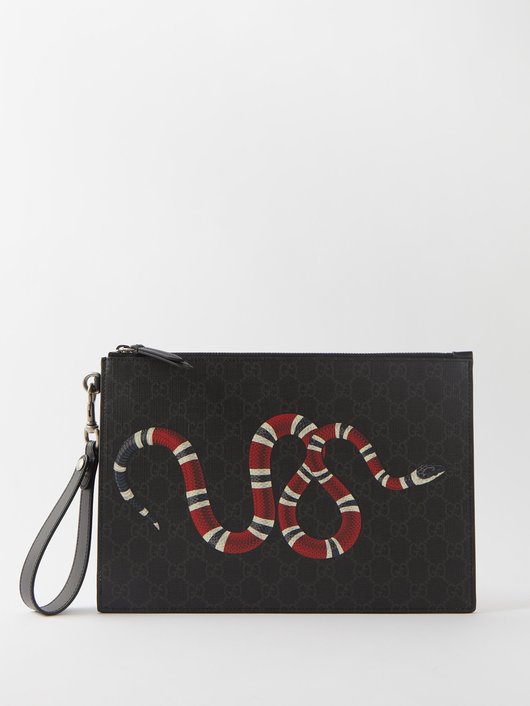 Gucci GG Supreme kingsnake-print canvas pouch