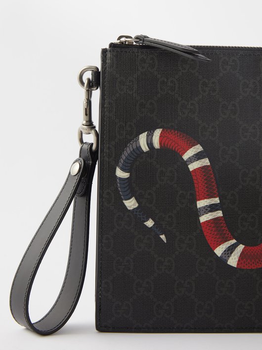 Gucci GG Supreme kingsnake-print canvas pouch