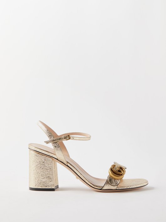 GG Marmont block-heel metallic-leather sandals