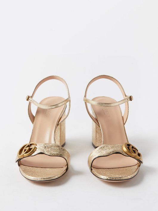 GG Marmont block-heel metallic-leather sandals