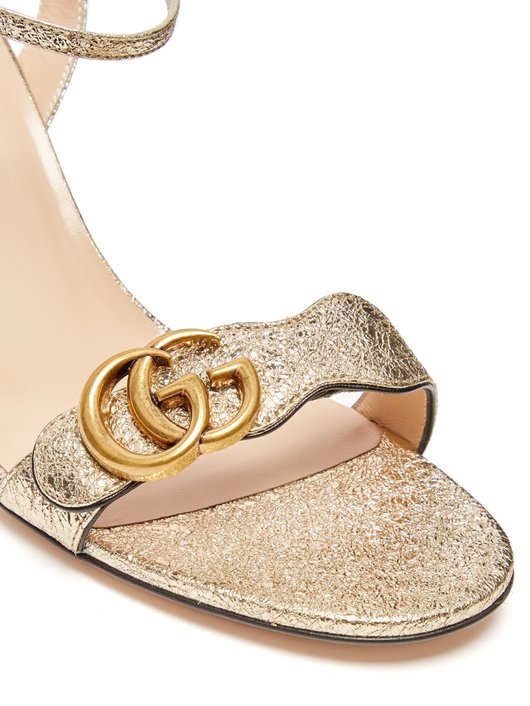 GG Marmont block-heel metallic-leather sandals