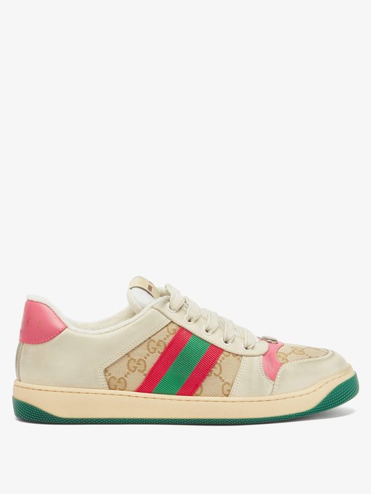 Gucci Screener GG-logo distressed-leather trainers