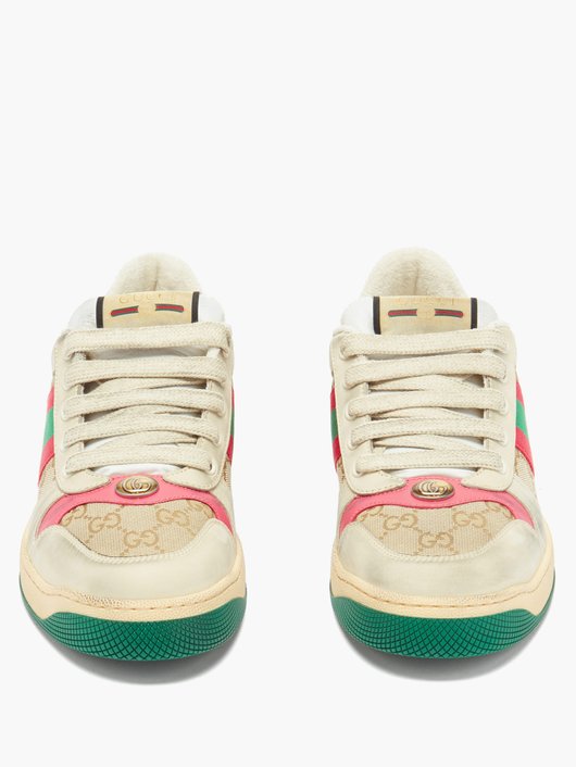 Gucci Screener GG-logo distressed-leather trainers