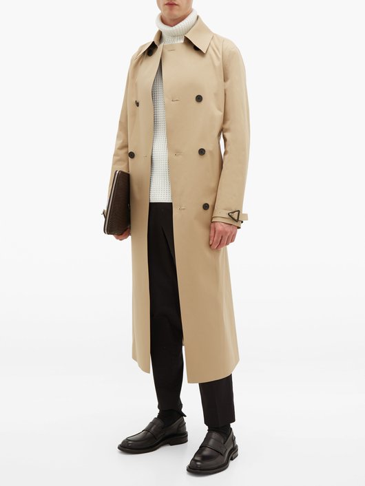 Double-breasted twill trench coat