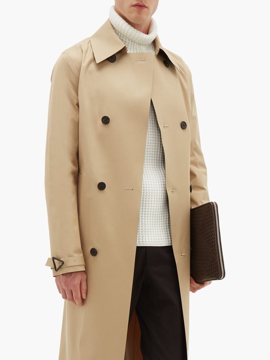 Double-breasted twill trench coat