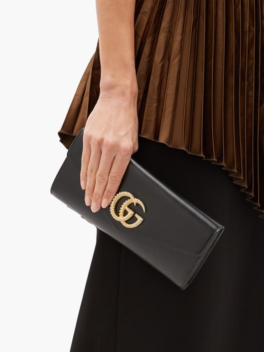 Broadway GG-logo leather clutch bag